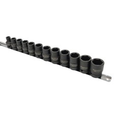 Набір ударних головок 1/2″ 12 од. 8,10,12~19,21,22 мм (на планці) TOPTUL GAAQ1612M